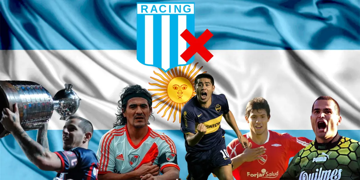 Romagnoli, Ortega, Riquelme,  Agüero y Chilavert con sus respectivas camisetas.