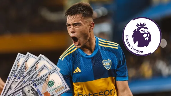 Aaron Anselmino grita un gol con la camiseta de Boca Juniors.