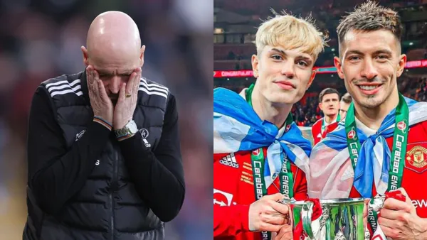 Alejandro Garnacho y Lisandro Martínez con la Carabao Cup