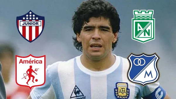 Diego Maradona y una imagen que lo muestra como hincha de Millonarios.