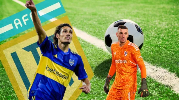 Edinson Cavani con la camiseta de Boca y Franco Armani con la casaca de River.