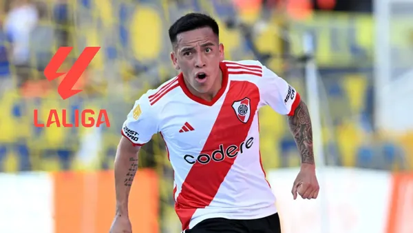 Esequiel Barco grita un gol con River.