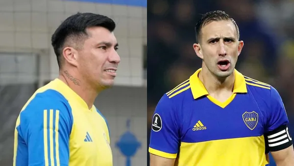 Gary Medel y Carlos Izquierdoz con los colores de Boca.