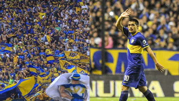 Hinchada de Boca y Riquelme durante su etapa de jugador
