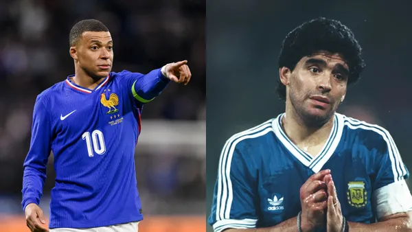 Kylian Mbappé en Francia y Diego Maradona con Argentina.