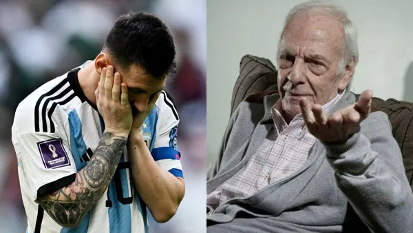 Lionel Messi tras perder un partido con la Selección Argentina, y a su lado César Luis Menotti.
