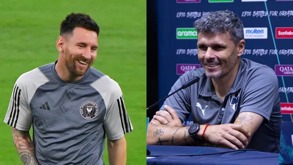 Lionel Messi y Fernando Ortiz sonríen