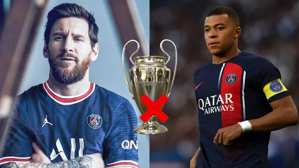 Lionel Messi y Kylian Mbappé con la camiseta del PSG.