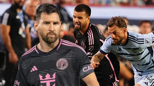 Lionel Messi y Marcelo Weigandt en el partido contra Sporting Kansas City