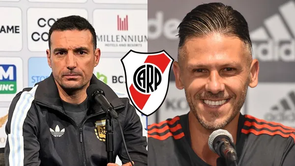 Lionel Scaloni y Martín Demichelis dando conferencias de prensa.