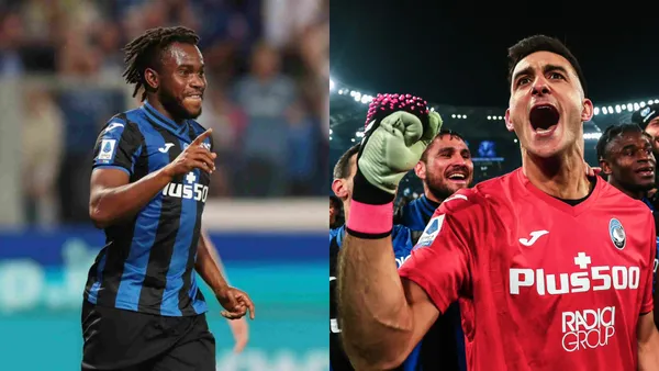 Lookman y Muss con los atuendos del Atalanta.