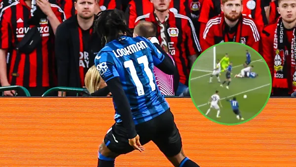 Lookmna festeja uno de sus goles ante los hinchas del Bayer Leverkusen.