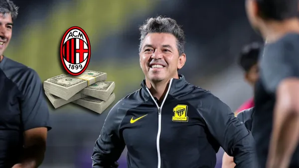 Marcelo Gallardo con el buzo de entrenador en Al-Ittihad.