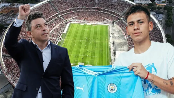 Marcelo Gallardo y Claudio Echeverri (Foto tomada de: River Plate/Manchester City/Conmebol)