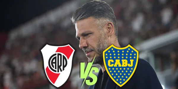 Martín Demichelis y los escudos de Boca y River.