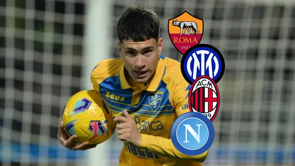 Matías Soulé festejando un gol con Frosinone