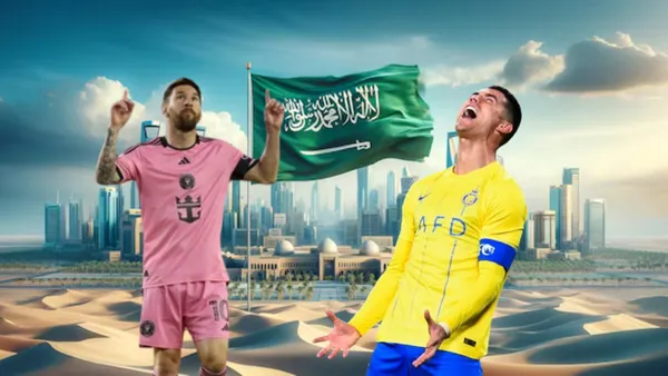 Messi festeja un gol con Inter Miami, y Cristiano se lamenta un fallo.