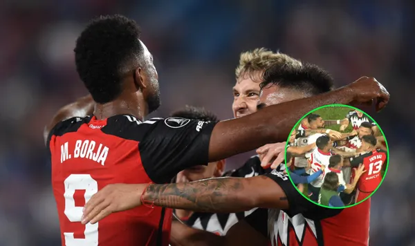 River festejando su triunfo parcial ante Nacional.