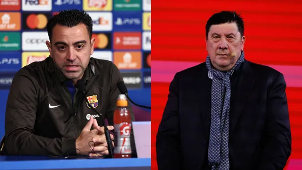 Xavi Hernández en conferencia de prensa y Germán Burgos