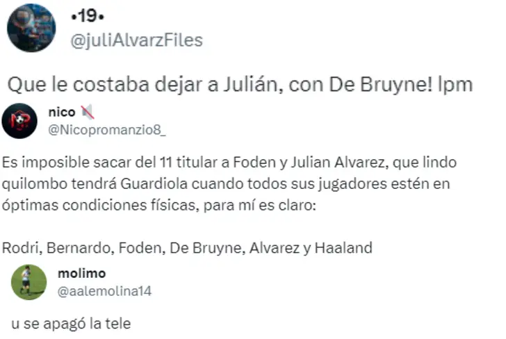 La reacción de los hinchas a la sustitución de Julián Álvarez