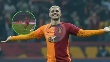 Mauro Icardi festejando un gol con la camiseta del Galatasaray.