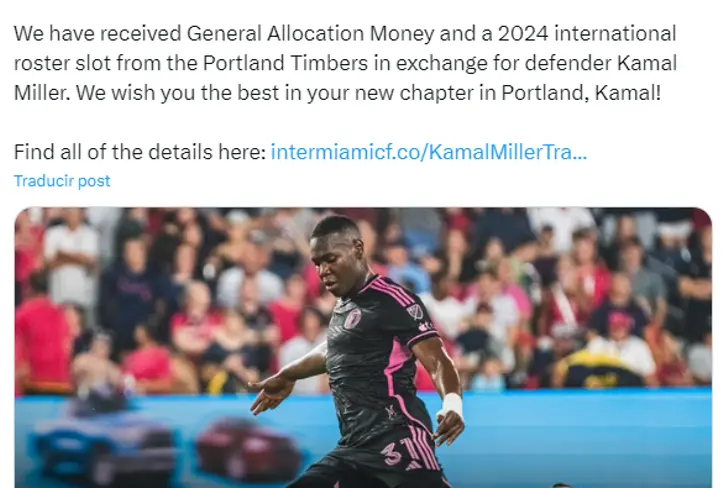 El posteo de Inter Miami para despedir a Kamal Miller