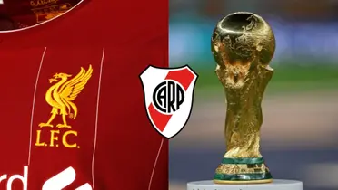 A la izquierda la camiseta del Liverpool; y a la derecha el trofeo de la Copa del Mundo.