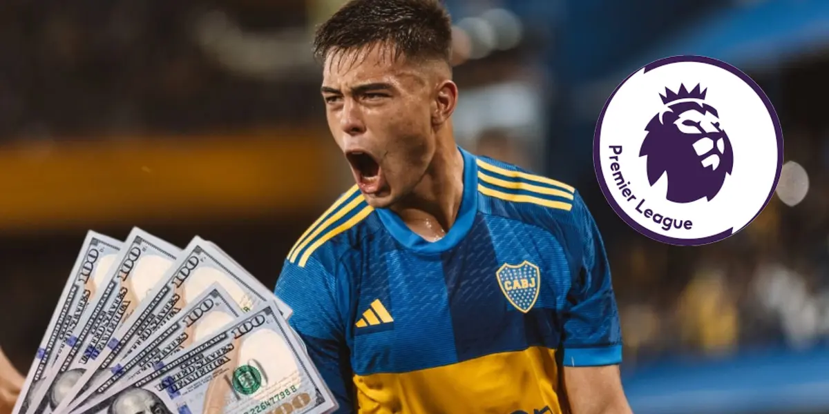 Aaron Anselmino grita un gol con la camiseta de Boca Juniors.