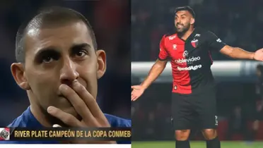 Ábila llora gtras perder la final de Madrid (2018). A su lado, durante un partido con Colón.