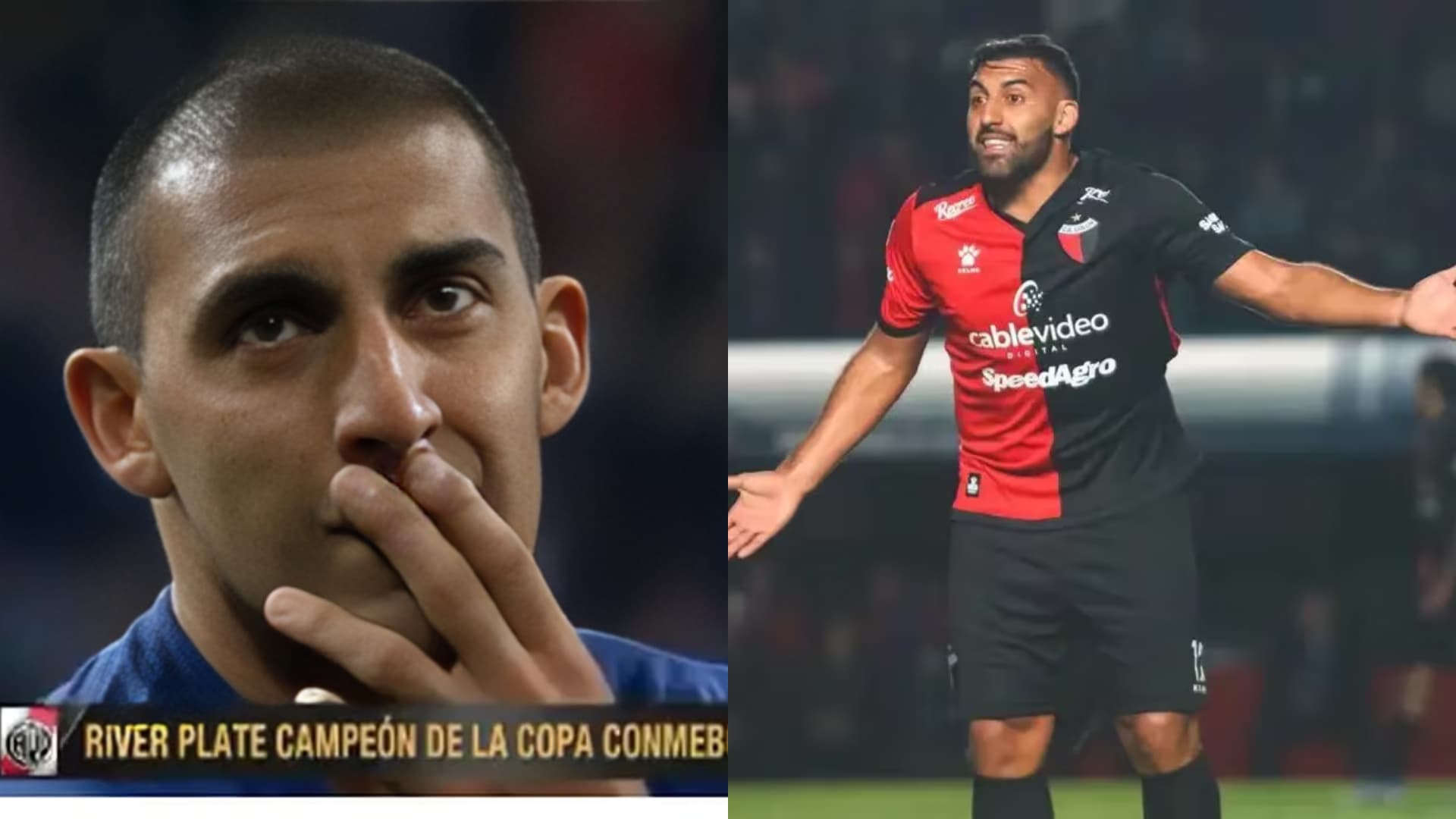 Ábila llora gtras perder la final de Madrid (2018). A su lado, durante un partido con Colón.