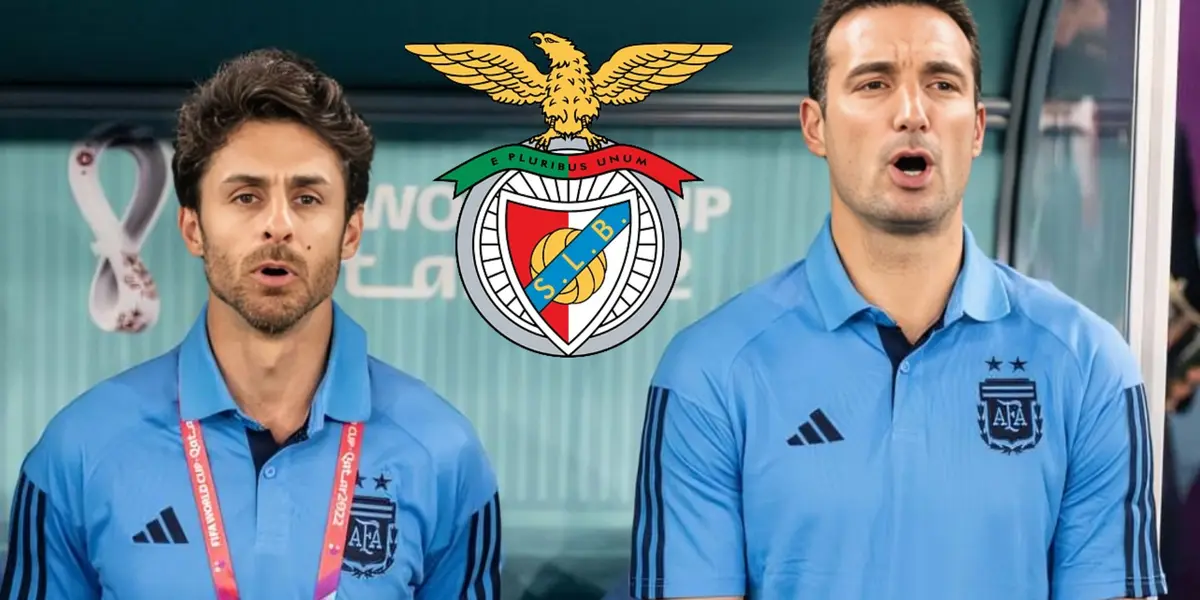 Aimar y Scaloni cantando el himno en Qatar 2022.