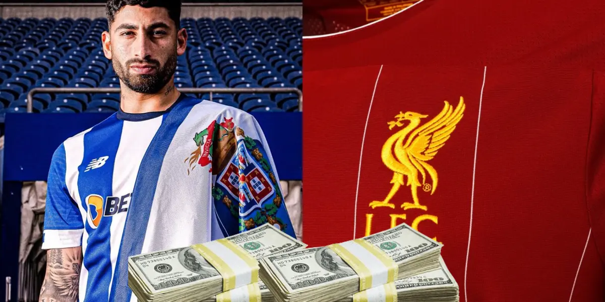 Alan Varela con la camiseta del Porto FC y una bandera.