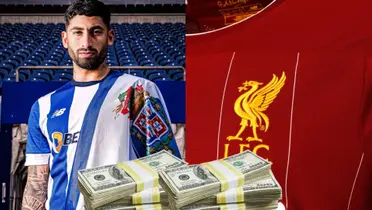 Alan Varela con la camiseta del Porto FC y una bandera.