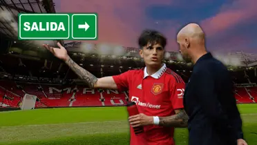 Alejandro Garnacho, figura de Manchester United, y Erik Ten Hag, DT del equipo.