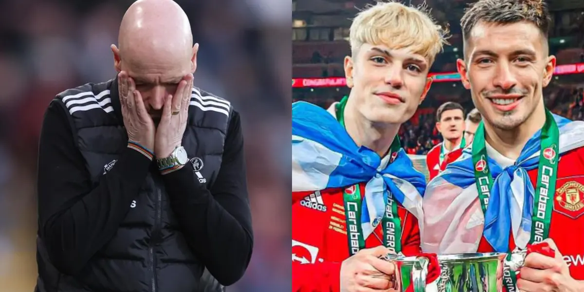 Alejandro Garnacho y Lisandro Martínez con la Carabao Cup