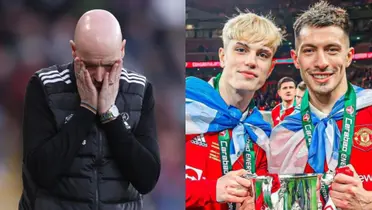 Alejandro Garnacho y Lisandro Martínez con la Carabao Cup