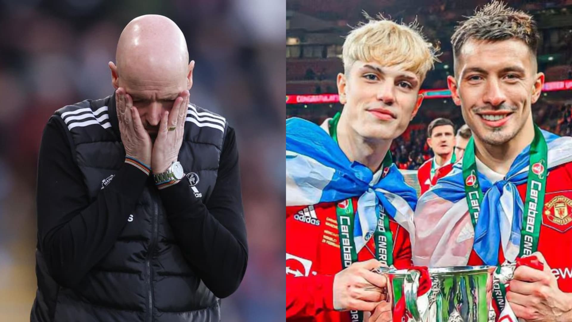 Alejandro Garnacho y Lisandro Martínez con la Carabao Cup