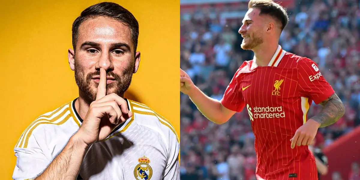 Alexis Mac Allsiter con las camisetas de Real Madrid (editada) y Liverpool.