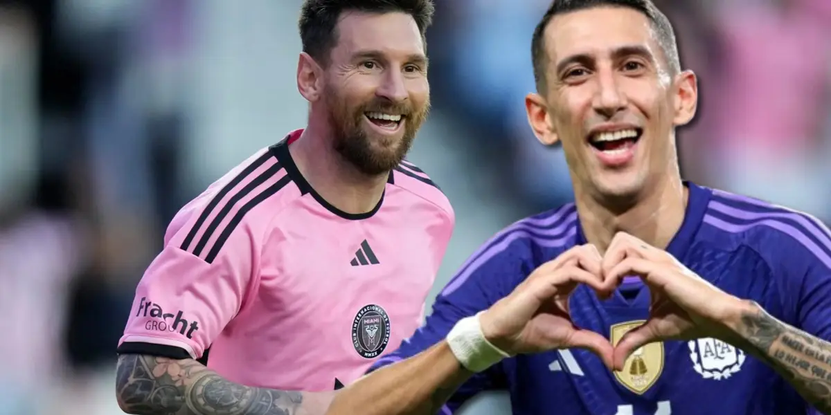 Ángel Di María con la camiseta de Argentina y Lionel Messi de fondo.