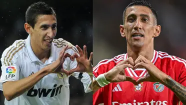 Ángel Di María con las camisetas del Real Madrid (2011) y Benfica(2024).