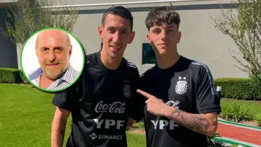 Ángel Di María y Alejandro Garnacho posan para la foto.