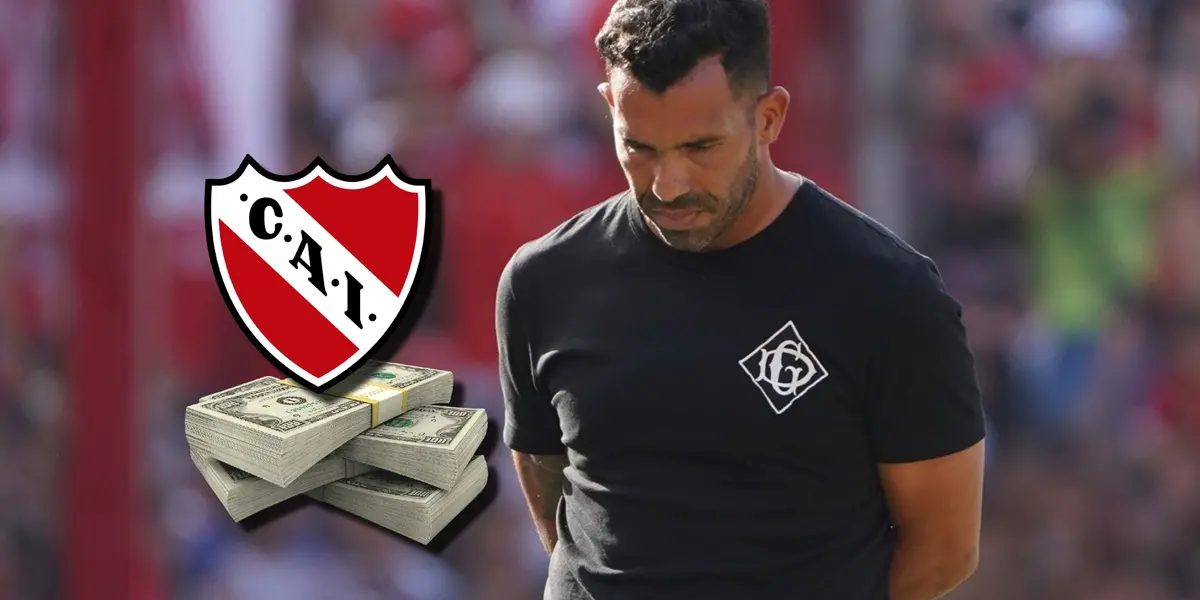 Carlos Tévez con una expresión de enfado durante un partido de Independiente.