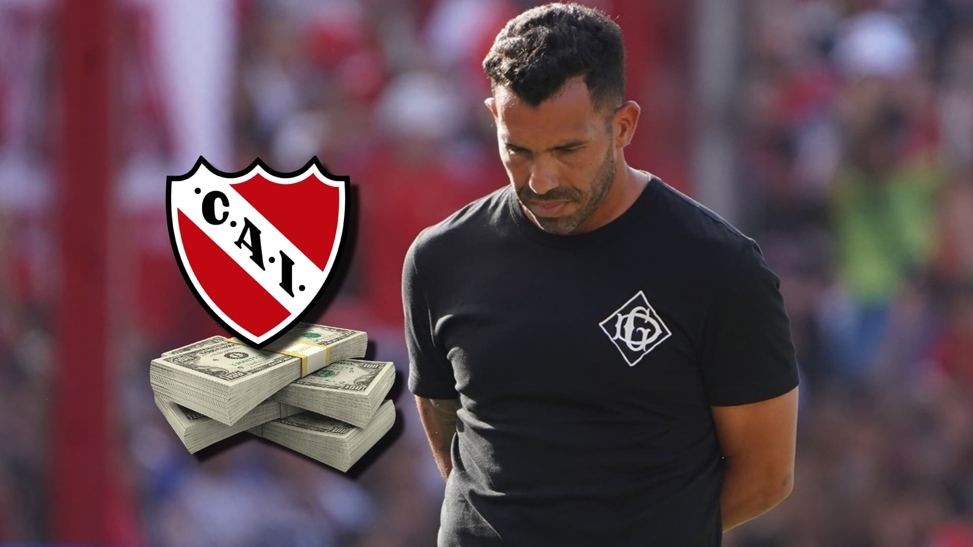 Carlos Tévez con una expresión de enfado durante un partido de Independiente.