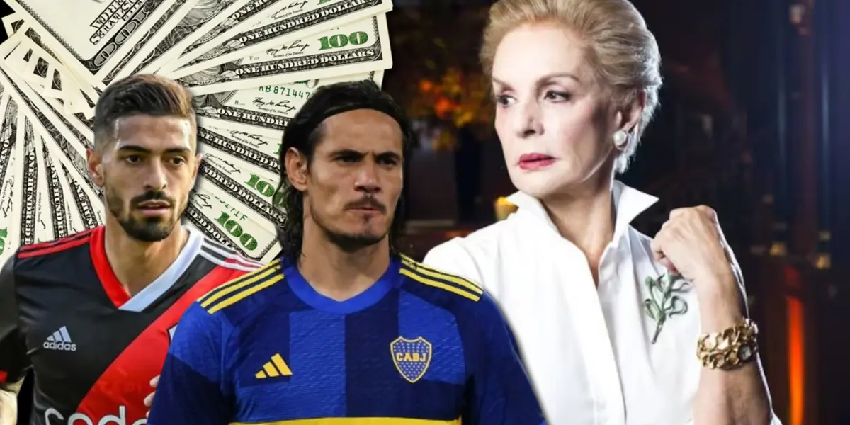 Carolina Herrera junto a Edinson Cavani y Manuel Lanzini.