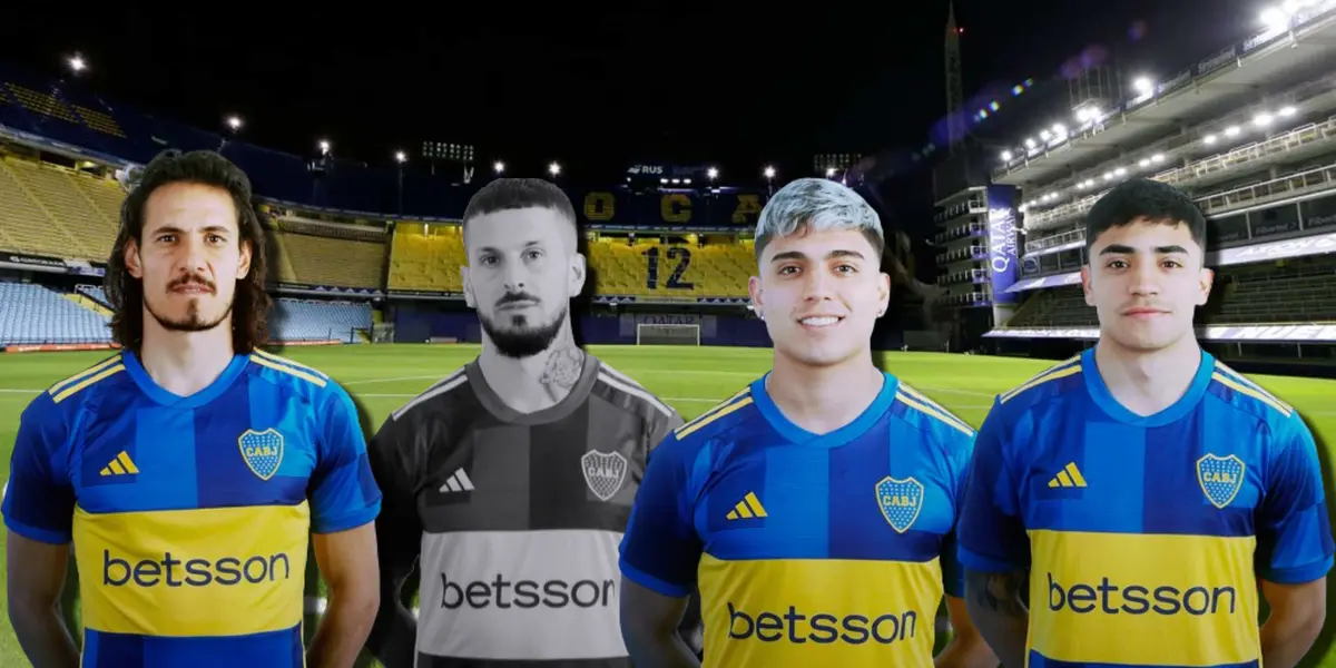 Cavani, Benedetto, Zeballos y Langoni con la camiseta de Boca.