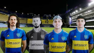 Cavani, Benedetto, Zeballos y Langoni con la camiseta de Boca.