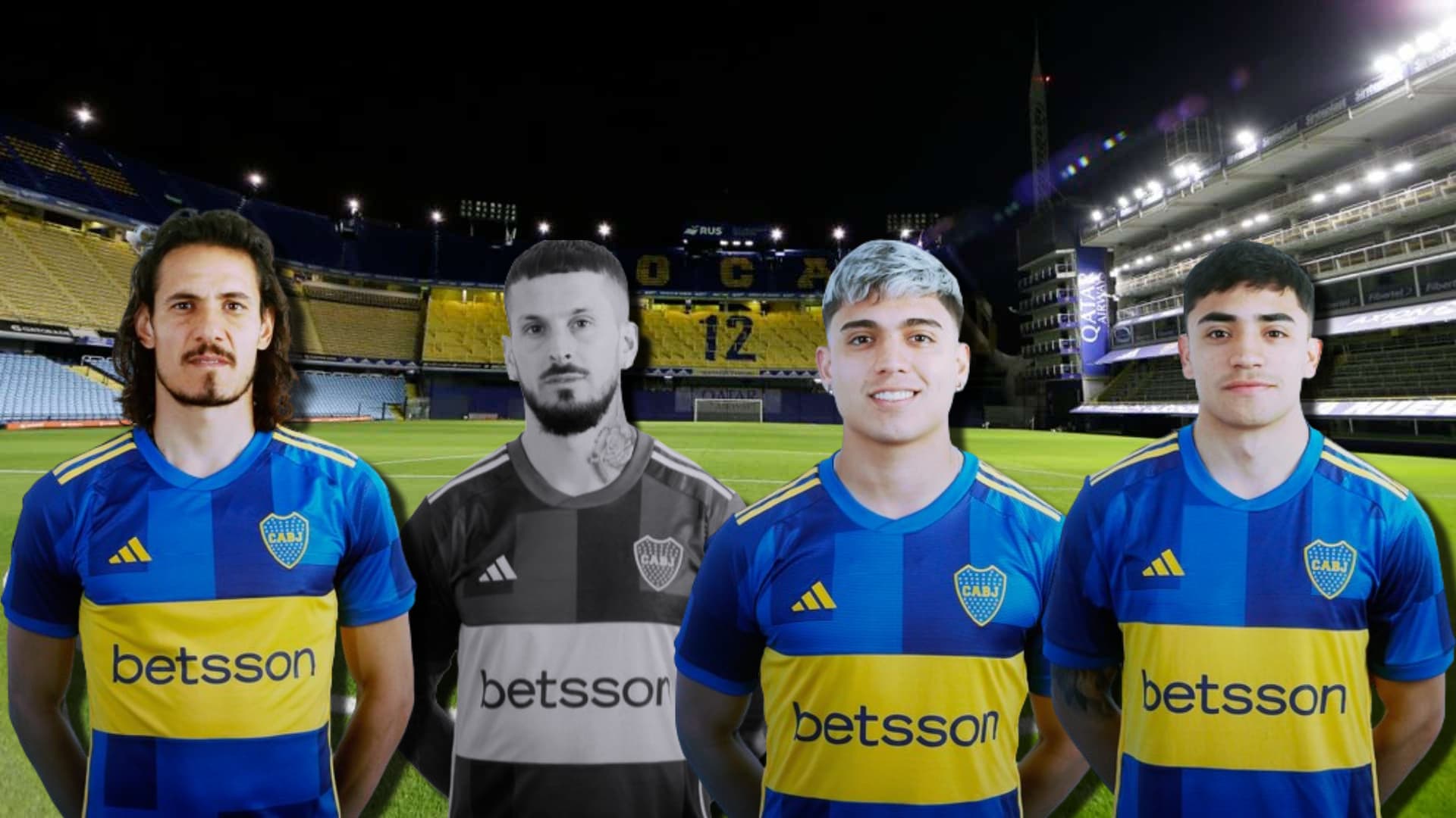 Cavani, Benedetto, Zeballos y Langoni con la camiseta de Boca.