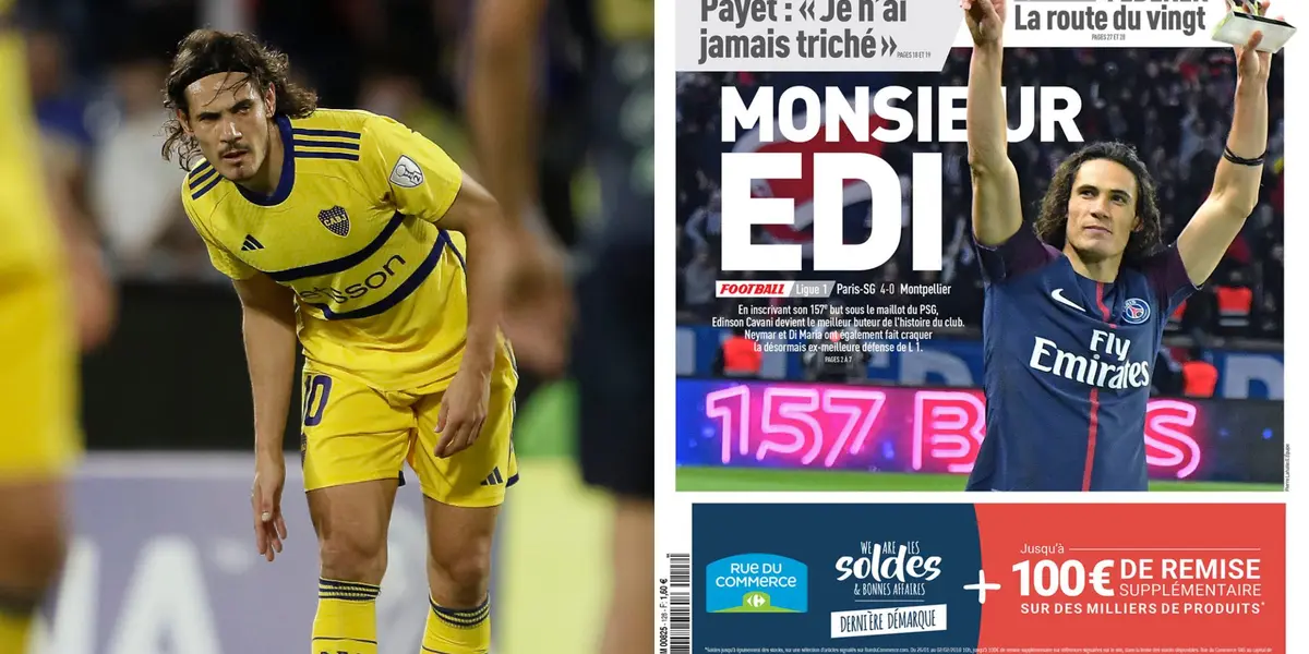 Cavani mirando la barrera antes de ejecutar el tiro libre con Boca.