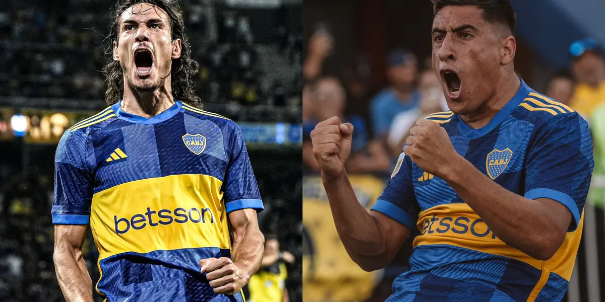 Cavani y Merentiel gritan sus goles con la camiseta de Boca.