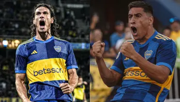 Cavani y Merentiel gritan sus goles con la camiseta de Boca.